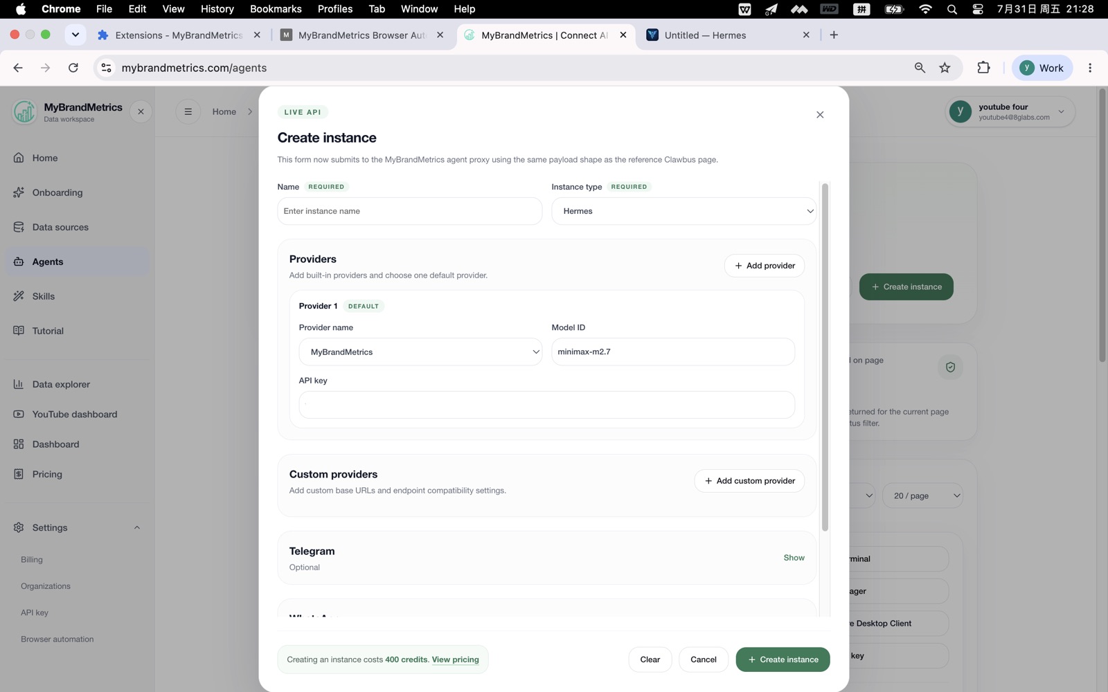 Open an existing Hermes instance