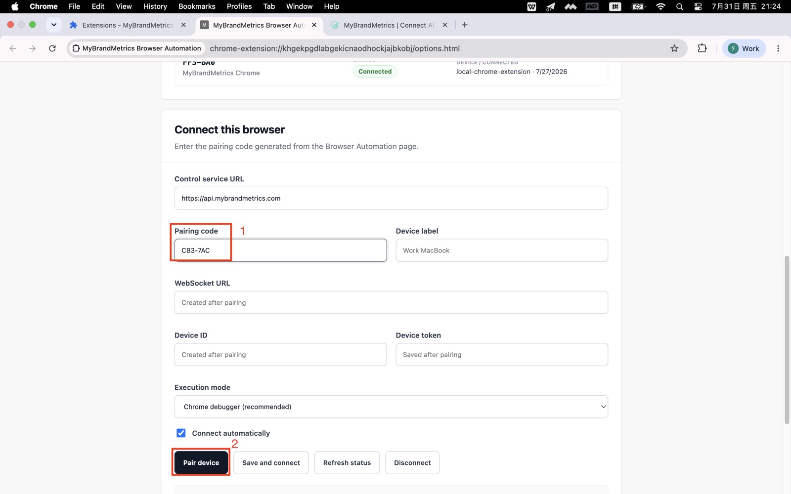 Pair the browser automation device